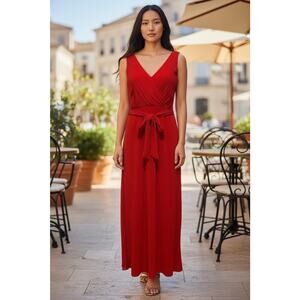 Chico's Maxi Dress Crinkle V-Neck Belted Black Label